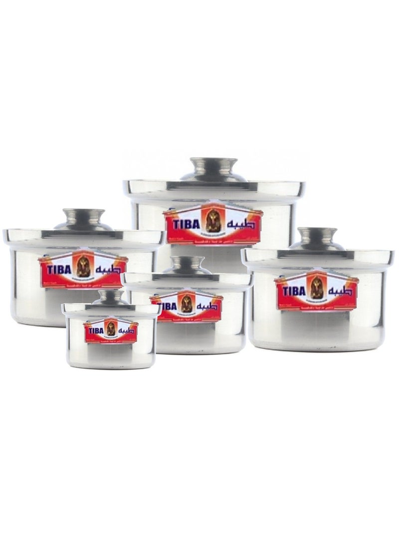 طيبة طقم قدور 5 حله  المنيوم المقاس باللتر 1لتر/2لتر/4لتر/8لتر/12لنر المقاس بالسنتمتر 14/18/22/26/30 CM - Image 1